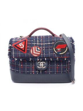 Chanel Shoulder Bag Air Line Navy Wine Red Fabric Leather Air 2-Way